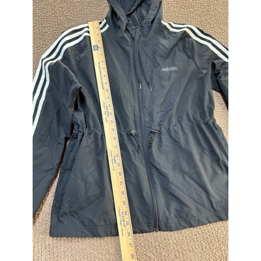 Adidas Womens Black 3-Stripe Full Zip Hooded Windbreaker Jacket Size M - Picture 8 of 8